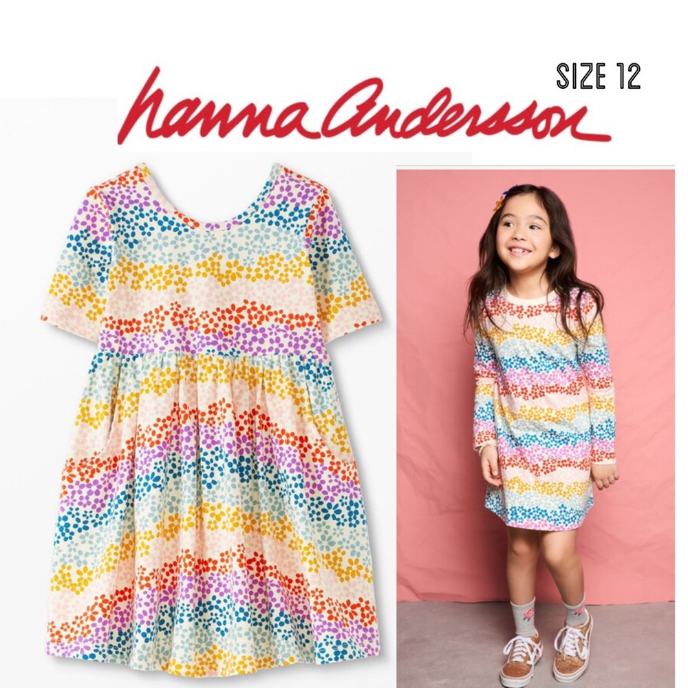 Hanna Andersson floral rainbow super soft skater dress US 12/ 150cm
